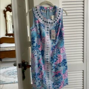 Lilly Pulitzer Sleeveless Mini Dress in Light Blue, Pink & Navy